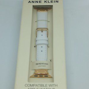 Anne Klein Women's Gold Tone + White Leather Strap Fits Apple Watch 38/40/41mm